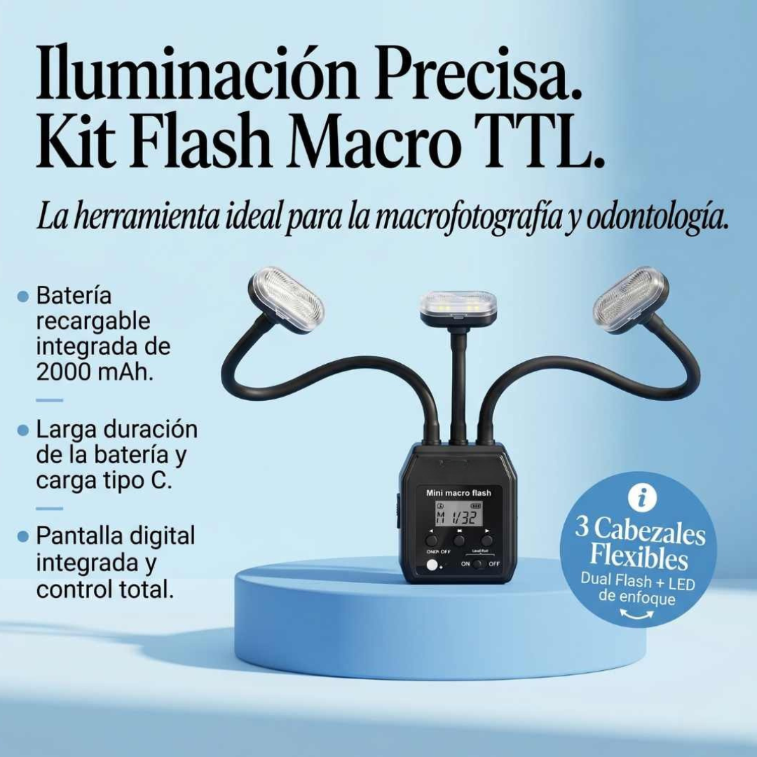 Flash Macro Dual mit zwei Blitzen und Frontlicht – Kompatibel mit Nikon, Sony und Canon | Professionelle Dentalfotografie