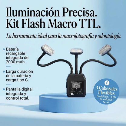 Flash Macro Dual mit zwei Blitzen und Frontlicht – Kompatibel mit Nikon, Sony und Canon | Professionelle Dentalfotografie