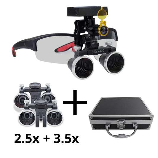 X1 PRO Lupe mit Komplettsatz an Linsen 2,5x + 3,5x, ohne Kabel und mit wiederaufladbarem Akku + Aufbewahrungskoffer